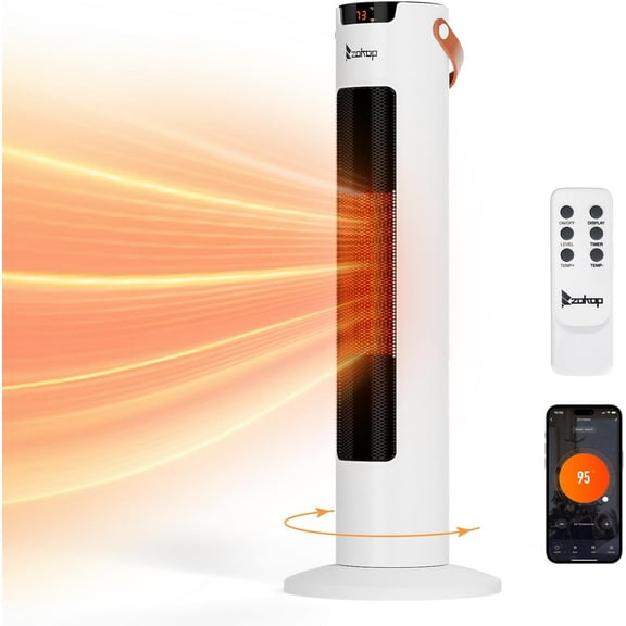 VINGLI 1500W Electric Space Heater w/Remote & APP Control, 24" Portable Tower Heater w/Oscillating, Timer, Adjustable Thermostat, Tip-over & Overheat Protection for Indoor Bedroom Living Room Office