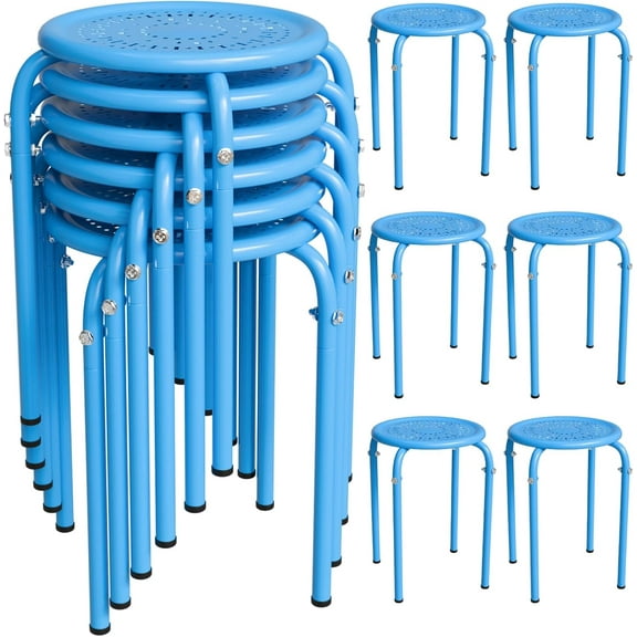 VINGLI 17.7in Metal Stackable Stools Portable Stacking Chairs Nesting Stool Decoration Round Stools Pack of 6 for Home Outdoor Indoor Office (Blue-Metal)
