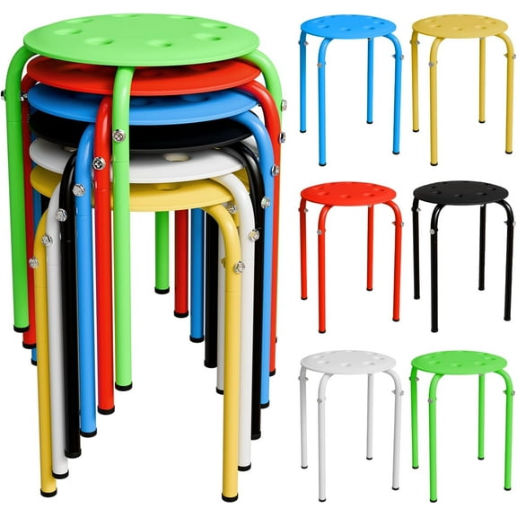 VINGLI 17.7in Plastic Stackable Stools Portable Stacking Chairs Nesting Stool Decoration Round Stools Pack of 6 for Home Outdoor Indoor Office, Colorful