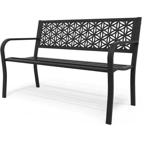 VINGLI Metal Waterproof and Weather Resistant Outdoor Bench, Black