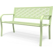 VINGLI 2-3 People Outdoor Bench Metal Waterproof Frame with Beautiful Floral Back, Comfortable Loveseat for Garden Porch Yard Patio Entryway Park Outside, Green