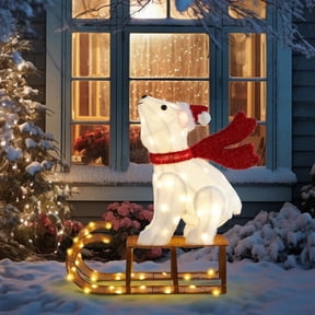 JOYMOR 2.8FT Lighted Sleigh Polar Bear Christmas Outdoor Decoration, Xmas Yard Decor /104 Prelit LED