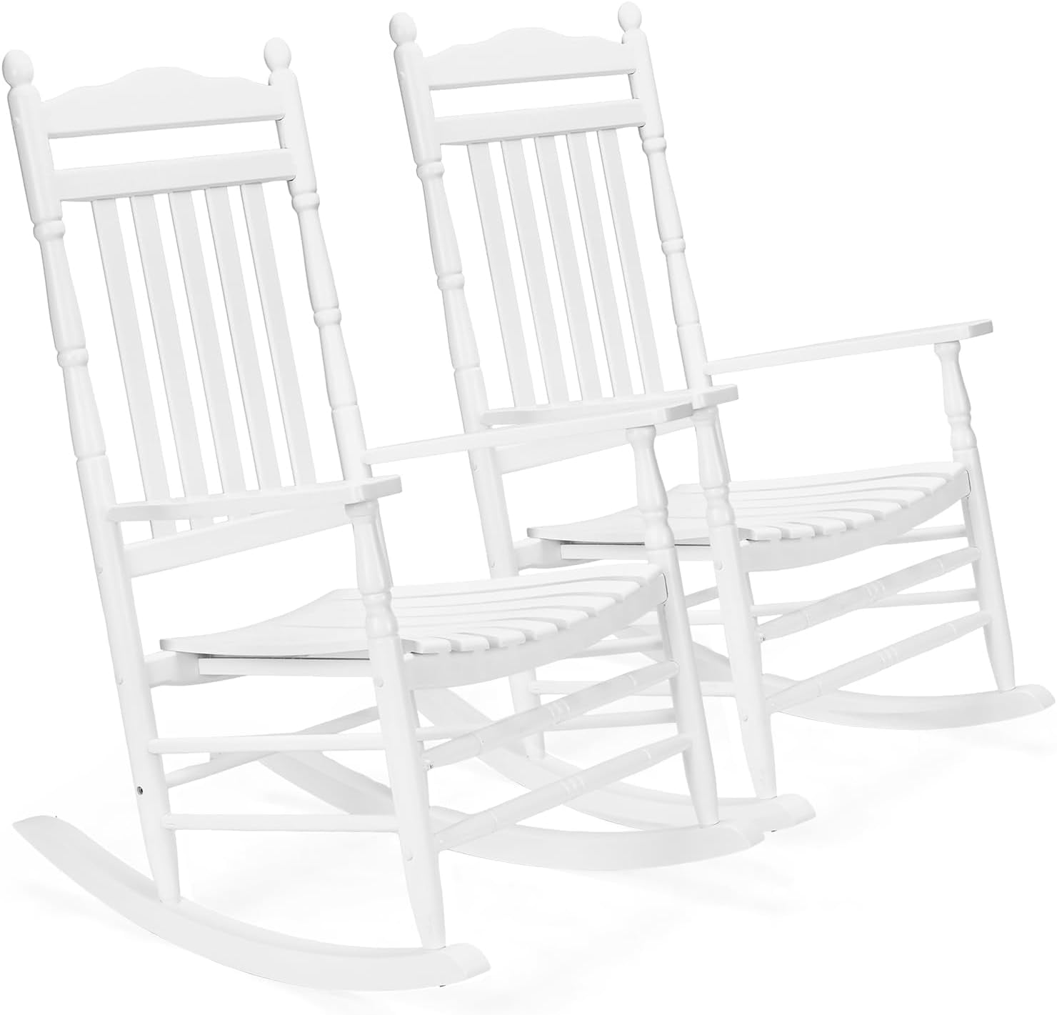 VINGLI Wooden Rocking Chair Outdoor Set of 2, Patio Rockers with High ...
