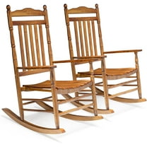 VINGLI Wooden Rocking Chair Outdoor Set of 2, Patio Rockers with High Back, Support 450 LBS Rocking Chairs, for Porch, Patio, Balcony, Garden, Yard (Oak, 2 PCS)