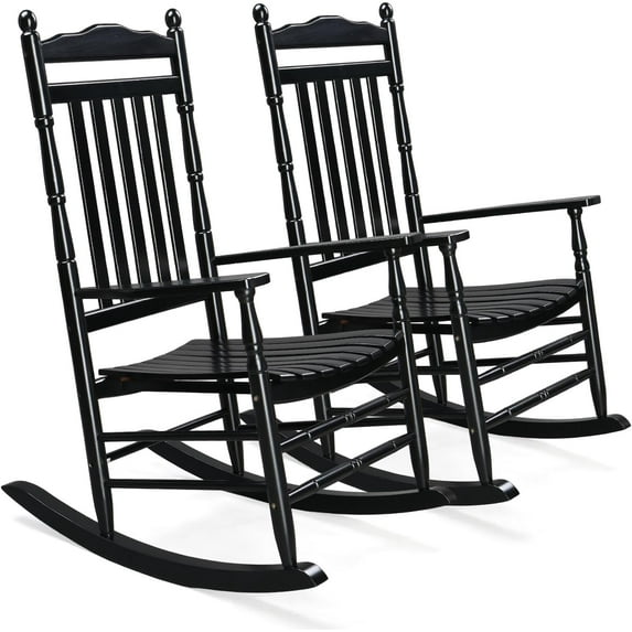 VINGLI Wooden Rocking Chair Outdoor Set of 2, Patio Rockers with High Back, Support 450 LBS Rocking Chairs, for Porch, Patio, Balcony, Garden, Yard (Black, 2 PCS)