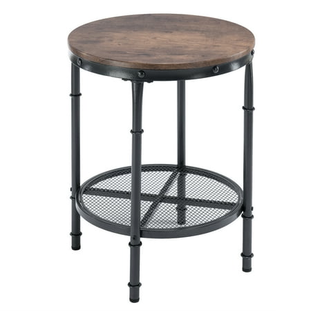 VINGLI 20" End Tables for Living Room, Small Wood Round Side Table with 2-Tier Storage,Rustic Brown