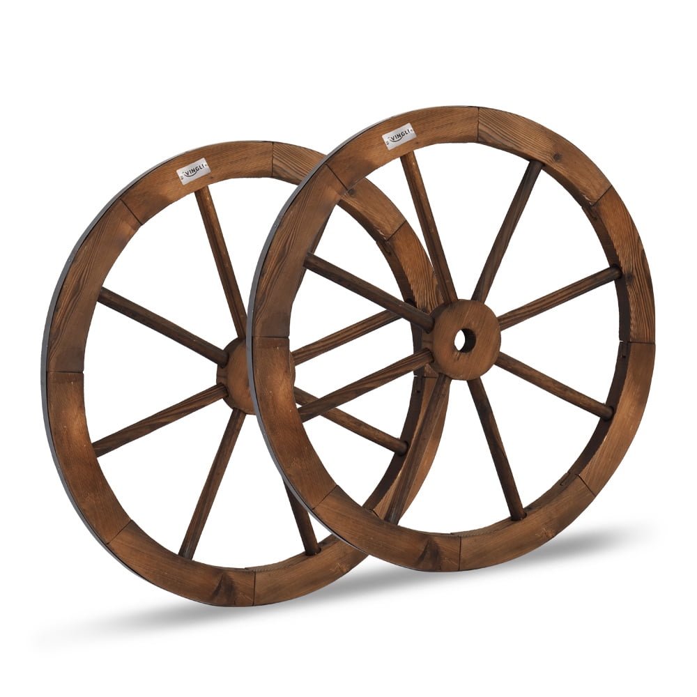 Vintage 24" Brown Fir Wood Wagon Wheel Set
