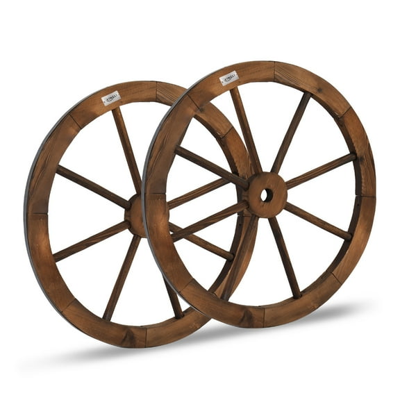 VINGLI 24" Decorative Wooden Wheel (Set of 2), Vintage Old Western Style Wall Hanging Wood Wagon Wheel
