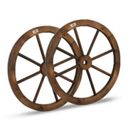 VINGLI 24" Decorative Wooden Wheel (Set of 2), Vintage Old Western Style Wall Hanging Wood Wagon Wheel
