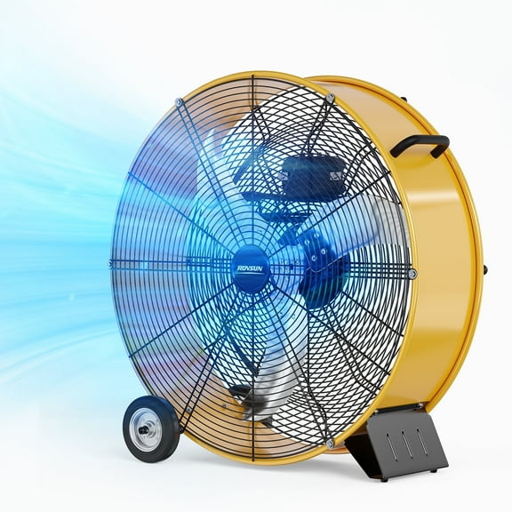 VINGLI 24 Inch High Velocity Drum Fan, 9500CFM Industrial Metal Floor Fan with Handle, Heavy Duty, 3-Speed, Air Circulator for Shop, Garage, Gym, Barn