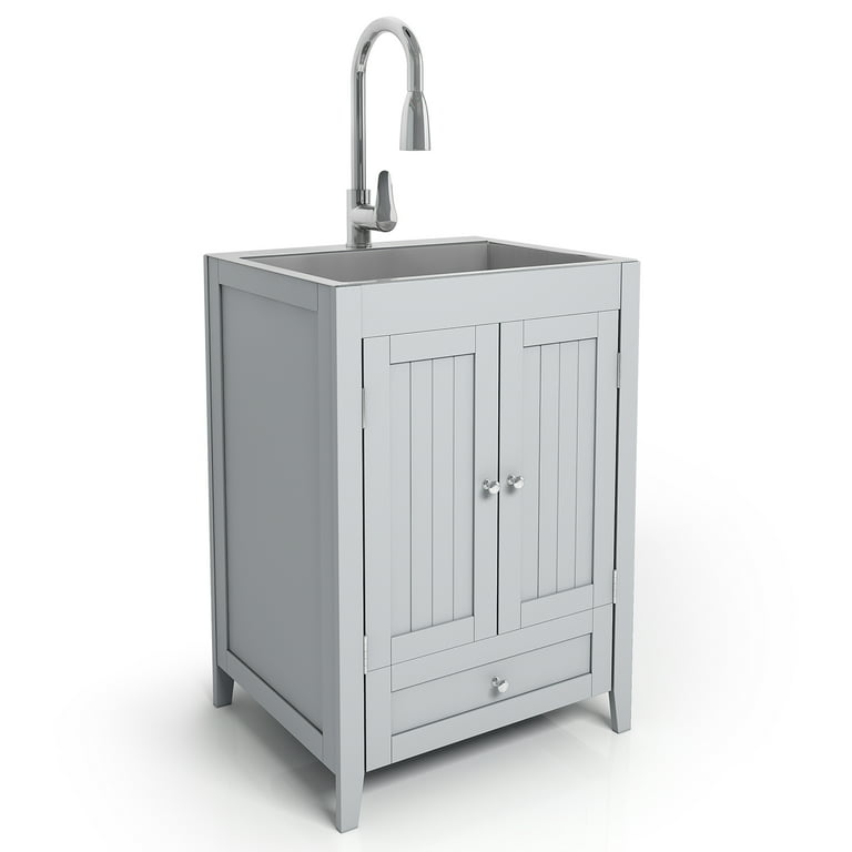 Kyle 24 in Laundry Cabinet with Faucet and Stainless Steel Sink