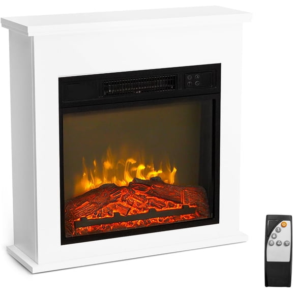 VINGLI 25'' Electric Fireplace with Mantel, Freestanding Heater with Remote, Timer, Realistic Flame & Adjustable Temperature for Home Bedroom Living Room Indoor, 1400W
