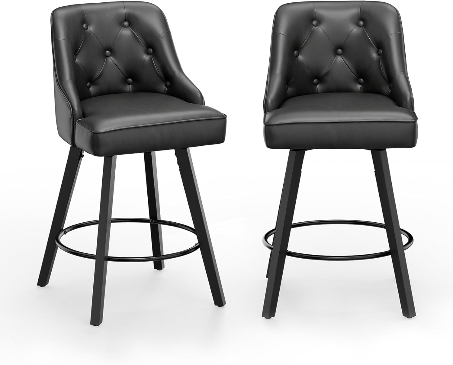 VINGLI 26" H Swivel Barstools Set of 2, Linen Fabric Upholstered Counter Stool with Back, Kitchen High Chairs Counter Height Bar Stools with Cushion, Solid Wood Legs, Beige