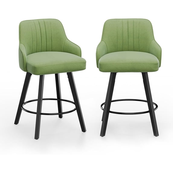 VINGLI 26" H Swivel Barstools Set of 2, PU Leather Upholstered Counter Stool with Back, Kitchen High Chairs Counter Height Bar stools with Cushion, Solid Wood Legs, Black