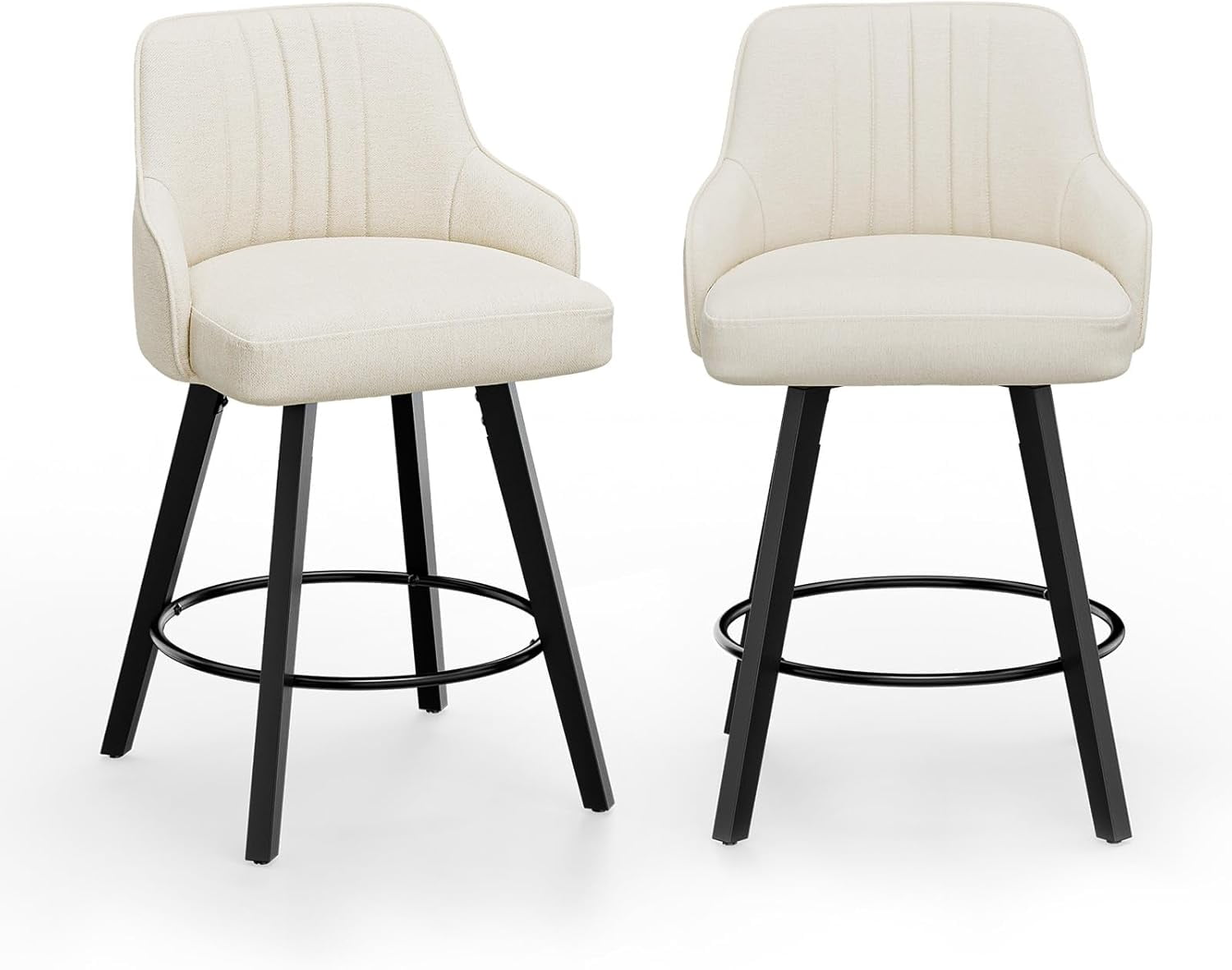 VINGLI 26" H Swivel Barstools Set of 2, PU Leather Upholstered Counter Stool with Back, Kitchen High Chairs Counter Height Bar stools with Cushion, Solid Wood Legs, Black