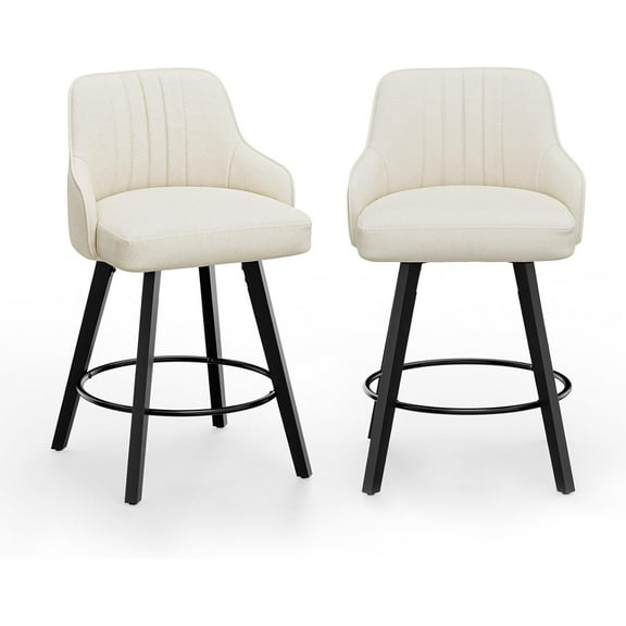 VINGLI 26" H Swivel Barstools Set of 2, PU Leather Upholstered Counter Stool with Back, Kitchen High Chairs Counter Height Bar stools with Cushion, Solid Wood Legs, Black