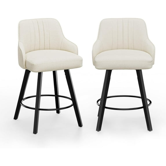 VINGLI 26" H Swivel Barstools Set of 2, PU Leather Upholstered Counter Stool with Back, Kitchen High Chairs Counter Height Bar stools with Cushion, Solid Wood Legs, Black