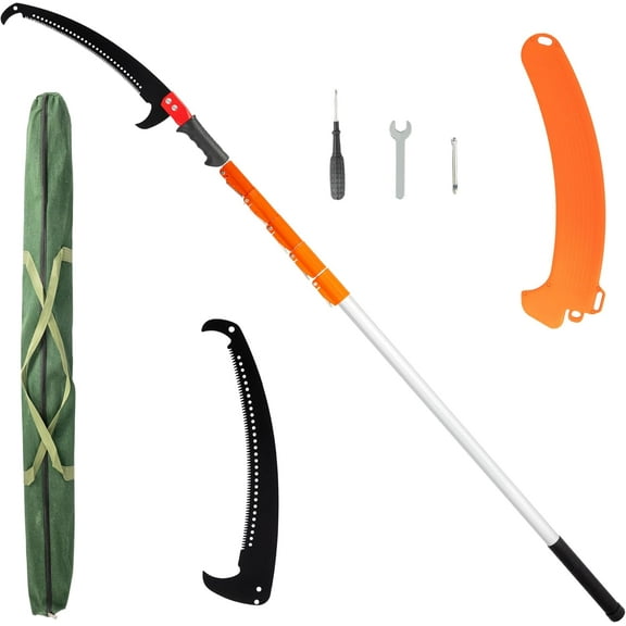 VINGLI 26ft Manual Extendable Tree Pruner Pole Saw, Long Tree Trimmer with Sharp Steel , Aluminum Tree Cutter with 5-section for Pruning Palms and Shrubs