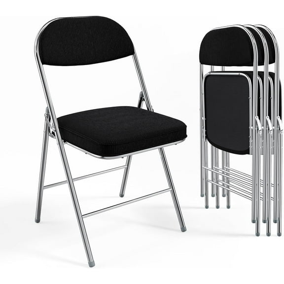 BONNLO 4pcs Folding Chairs with Padded Seat & Backrest, 350lbs Capacity, Black