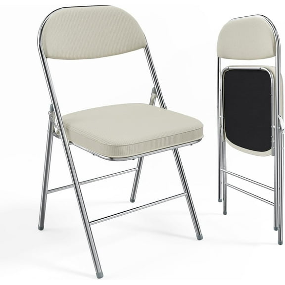 BONNLO 2pcs Folding Chairs with Padded Seat & Backrest, 350lbs Capacity, off-White
