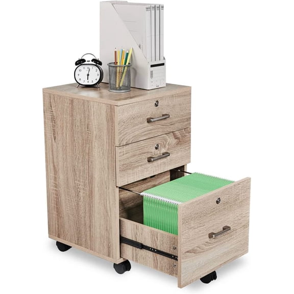 VINGLI 3 Drawer File Cabinet with Lock, Rolling File Cabinet Under Desk, 15.7 W x 15.7 D x 26 H
