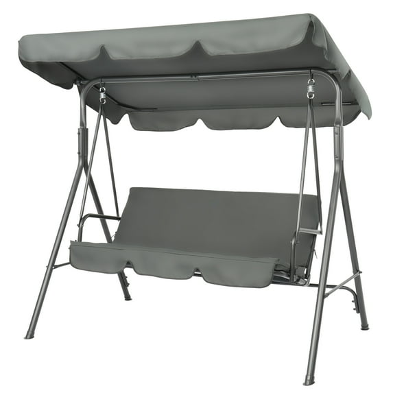 VINGLI 3-Person Porch Swing w/ Canopy Support 450 lbs w/ Cushions, Grey