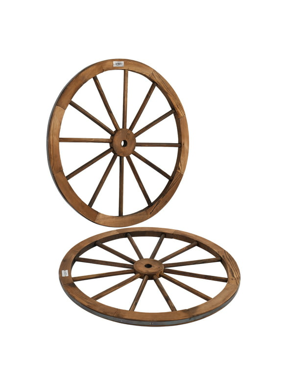 VINGLI 30" Decorative Wooden Wheel (Set of 2), Vintage Old Western Style Wall Hanging Wood Wagon Wheel
