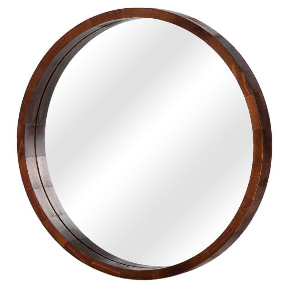 VINGLI 30" Walnut Wood Round Mirror,Farmhouse Circle Wooden Mirror
