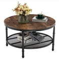thumbnail image 1 of VINGLI 31.5" Round Wood Coffee Table, 2-Tier Wooden Farmhouse Circular Coffee Table with Storage, Rustic Brown, 1 of 1