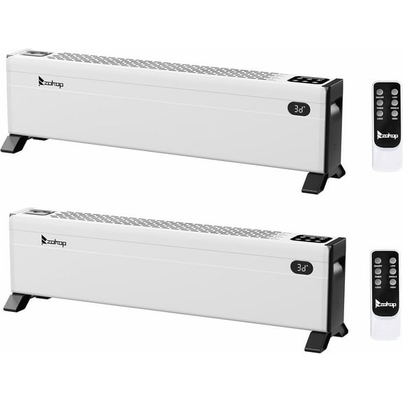 VINGLI 32'' Electric Baseboard Heater with Remote & Timer, 1500W Convection Space Heater with Adjustable Thermostat, Touch Panel, Overheat & Tip-Over Protection for Indoor Home Bedroom Office (2 Pack)