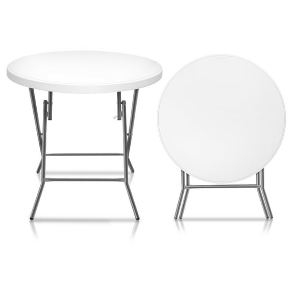 VINGLI 32" Round Folding Commercial Banquet Table, Portable Plastic Coffee Card Dining Table for Kitchen or Outdoor Party Wedding Event,White Granite