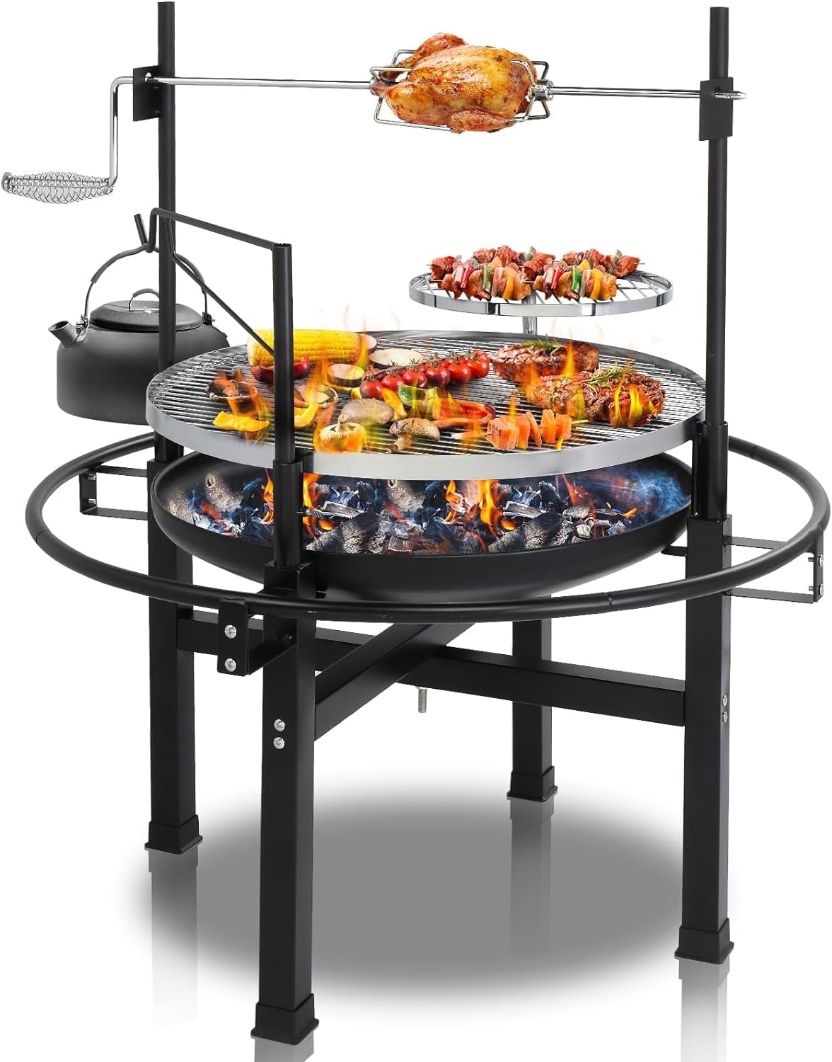 VINGLI 33" Round Metal Wood Burning Fire Pit with Dual Swivel Cooking Grates