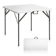 VINGLI 34" Fold in Half Square Table, Bi-Folding Commercial Table, Portable Plastic Dining Card Table for Kitchen or Outdoor Party Wedding Event, White Granite