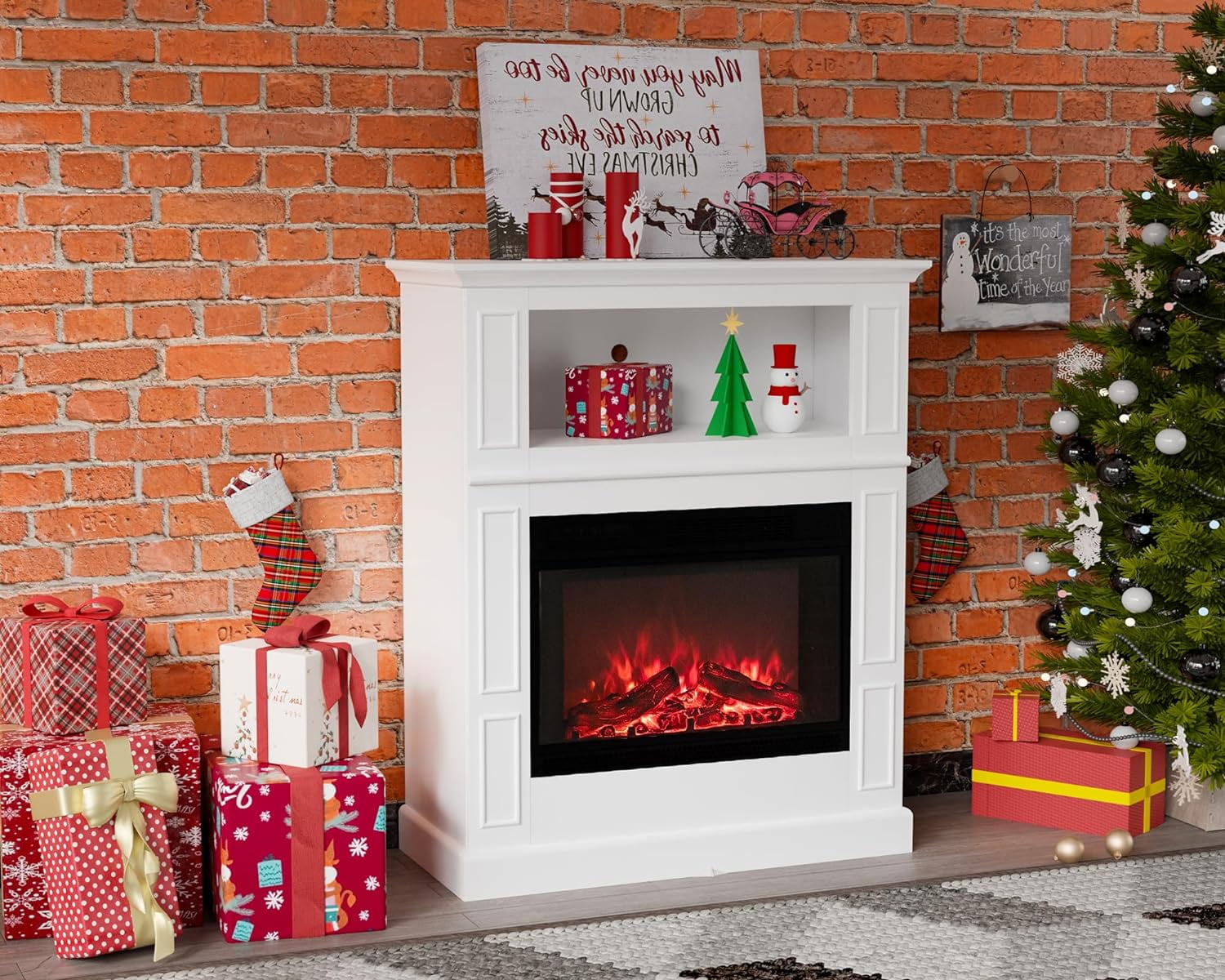 VINGLI 36'' Electric Fireplace with Mantel, Small Fireplace TV Stand