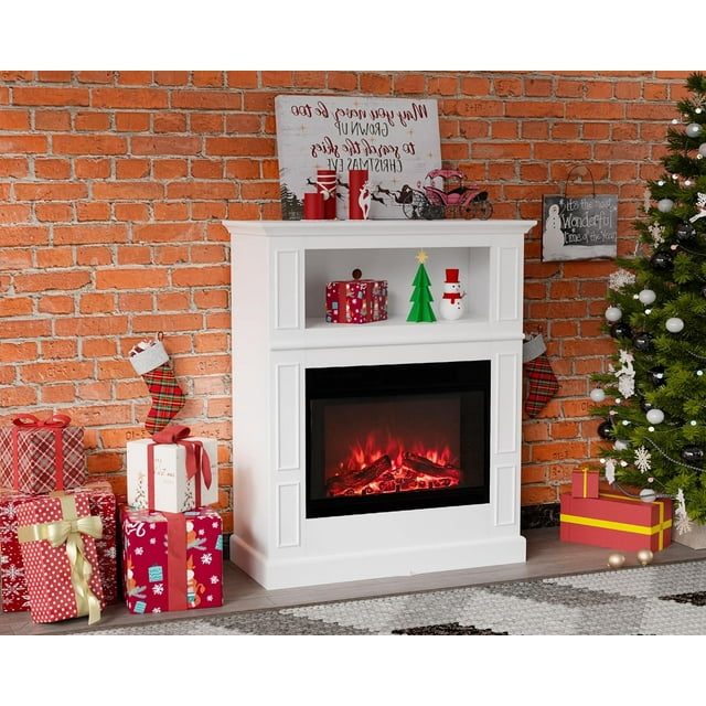 VINGLI 36'' Electric Fireplace with Mantel, Small Fireplace TV Stand