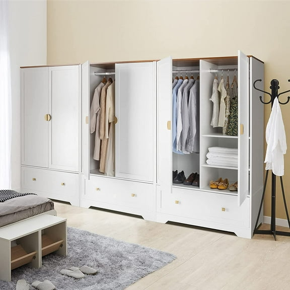 VINGLI 38" Wide White Armoire Wardrobe with Hanging Rod, Shelves, Drawer - Freestanding Closet for Bedroom, Dorm - 21"D x 38"W x 65"H