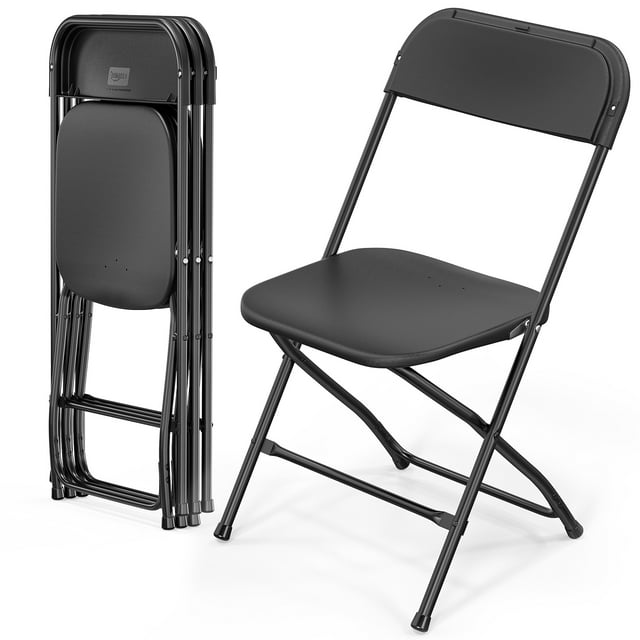 VINGLI 4 Pack Black Plastic Folding Chair, Indoor Outdoor Stackable Seat