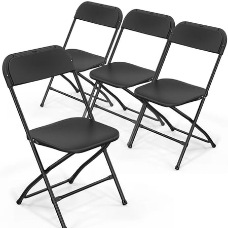 JOYMOR 4 Pack Black Plastic Folding Chair, Indoor Outdoor Stackable Seat