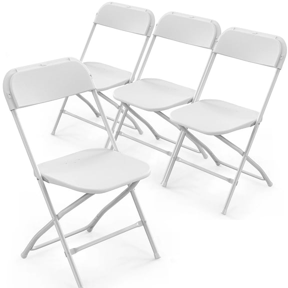 JOYMOR 4 Pack White Plastic Folding Chair, Indoor Outdoor Stackable Seat