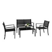 VINGLI 4 Pieces Patio Conversation Set Patio Furniture Set with Loveseat and Coffee Table, Outdoor Sofa Garden Lawn,Patio Chairs for Poolside Porch (Black)