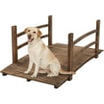 thumbnail image 1 of VINGLI 4 ft Garden Bridge, Arch Walkway Wooden Bridge with Safety Rails Carbonized Finished, Decorative Landscaping Footbridge for Koi Pond, Dry Creek Bed, Garden Pathway or Rustic Wedding Decor, 1 of 18