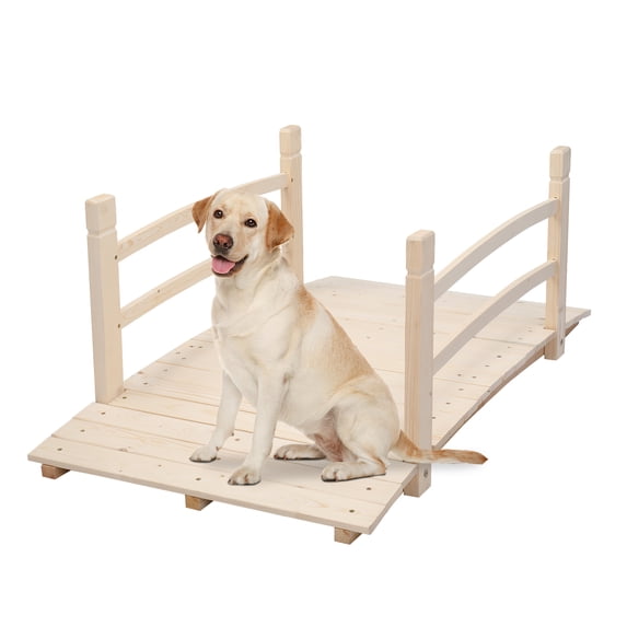 VINGLI 4 ft Garden Bridge Wooden Arch Footbridge Natural Wood