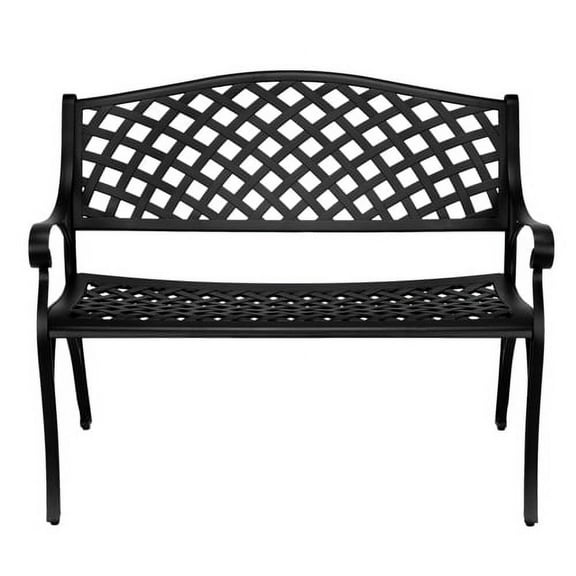 VINGLI 40.5" Patio Garden Bench,Anti- Rust Cast Iron Cast Aluminum Frame for Outdoor Path Yard Lawn Work Entryway Decor Deck,Black