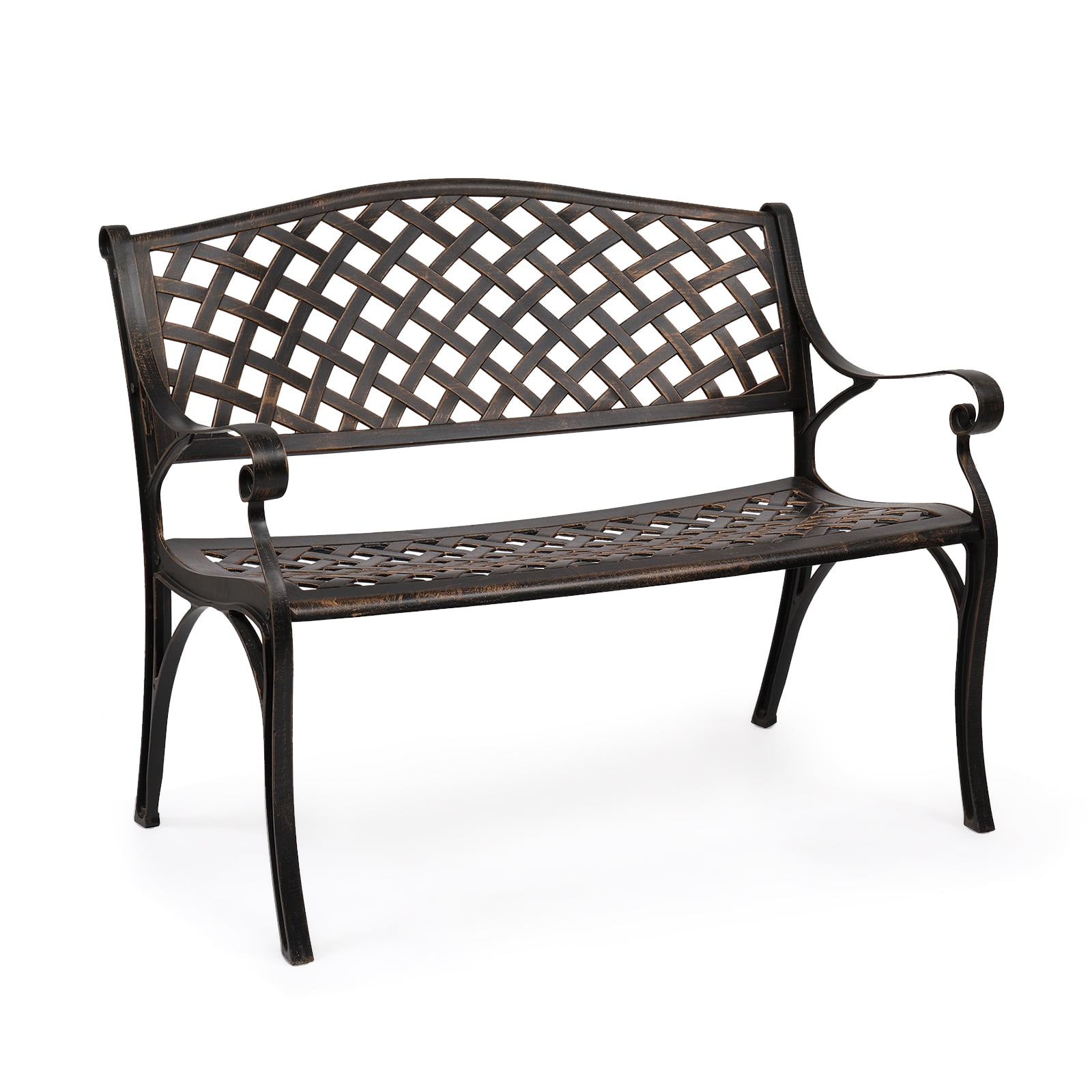 "VINGLI 40.5"" Outside Steel Metal Patio Garden Bench, AntiRust Cast Iron Frame for Yard, Lawn