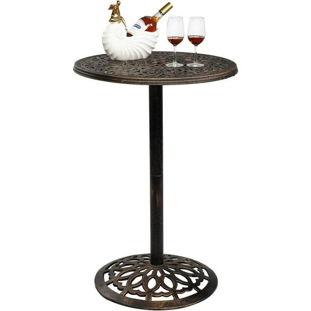 VINGLI 40" Outdoor Bar Table, High Top Table, Cast Aluminum Outdoor Pub ...