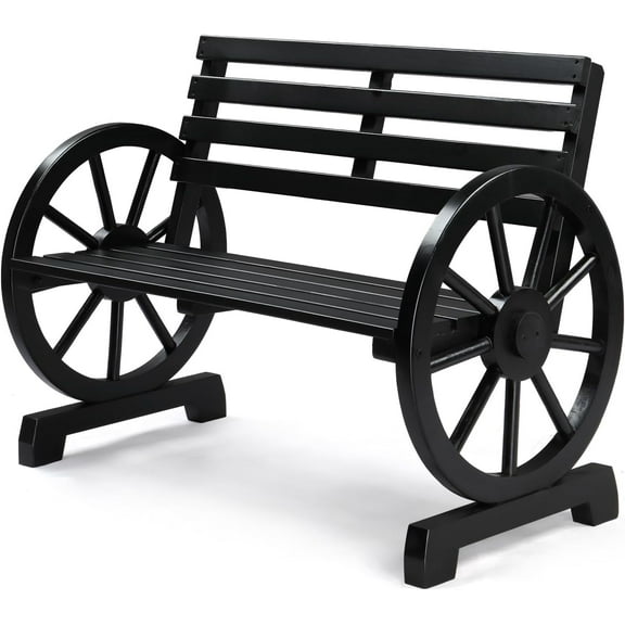 VINGLI 41" Rustic Wooden Wheel Bench Outdoor Bench, 2-Person Patio Bench Wagon Slatted Seat, Garden Benches for Outdoors 350lbs High Capacity, Weather Resistance