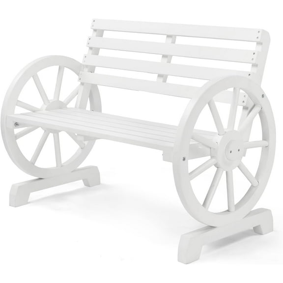 VINGLI 41" Rustic Wooden Wheel Bench Outdoor Bench, 2-Person Patio Bench Wagon Slatted Seat, Garden Benches for Outdoors 350lbs High Capacity, Weather Resistance