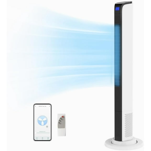 VINGLI 42" Tower Fan with APP & Remote Control, Smart Floor Fan with 3 Modes 3 Speeds & Digital Display, Bladeless Standing Fan with Oscillating, 12H Timer, Quiet Fan for Cooling Bedroom, Home, Office