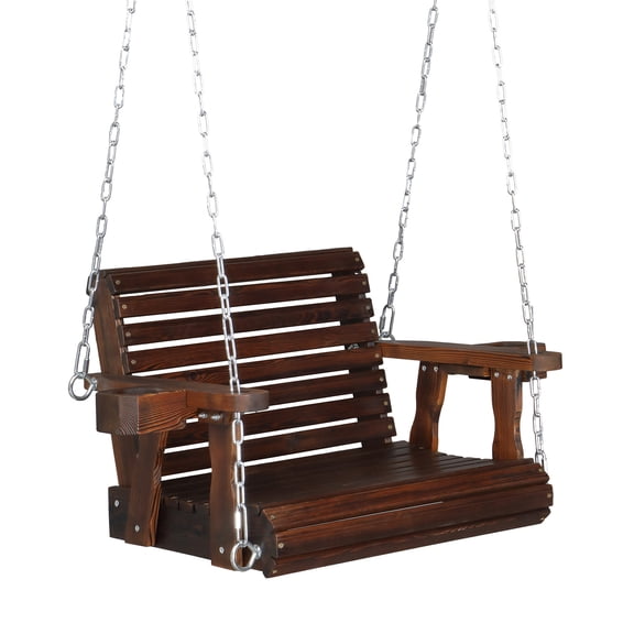 VINGLI 440 lbs Single Person Patio Porch Swing with Cup Holder & Adjustable Chains for Outdoors (Standard Pro, Rustic)