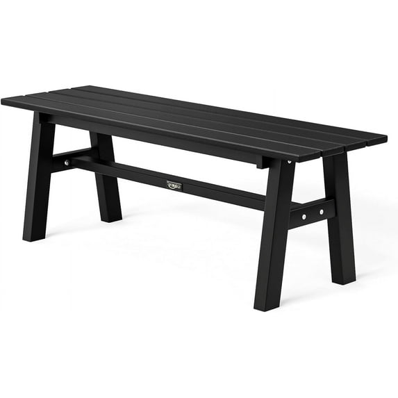 VINGLI 47” Outdoor Bench Garden Bench HDPE Porch Bench w/Metal Legs, Poly Lumber Patio Benches, 660 LBS Capacity Outdoor Backless Benches(Black)